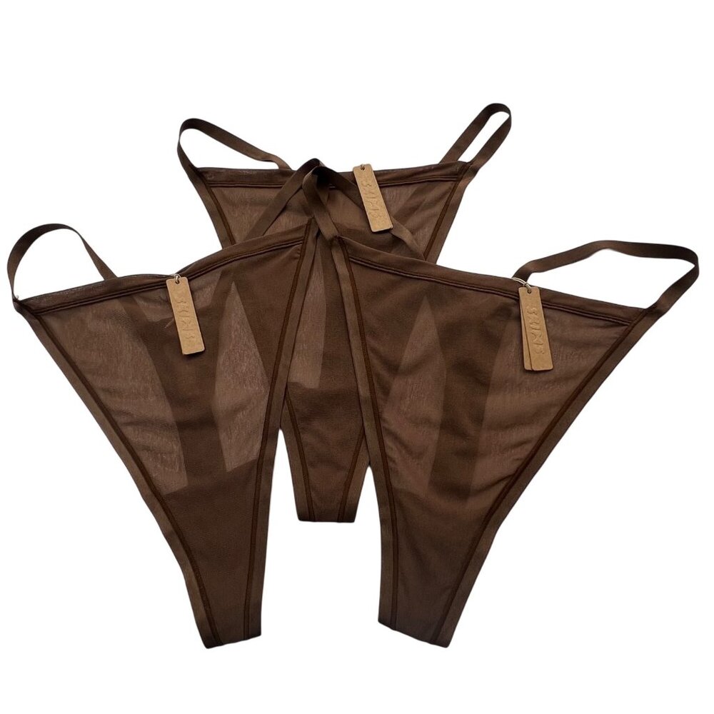 SKIMS Summer Mesh T-String Thong Lot of 3 Cocoa Womens 4X‎